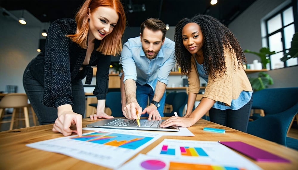 Team collaborating on digital marketing strategy